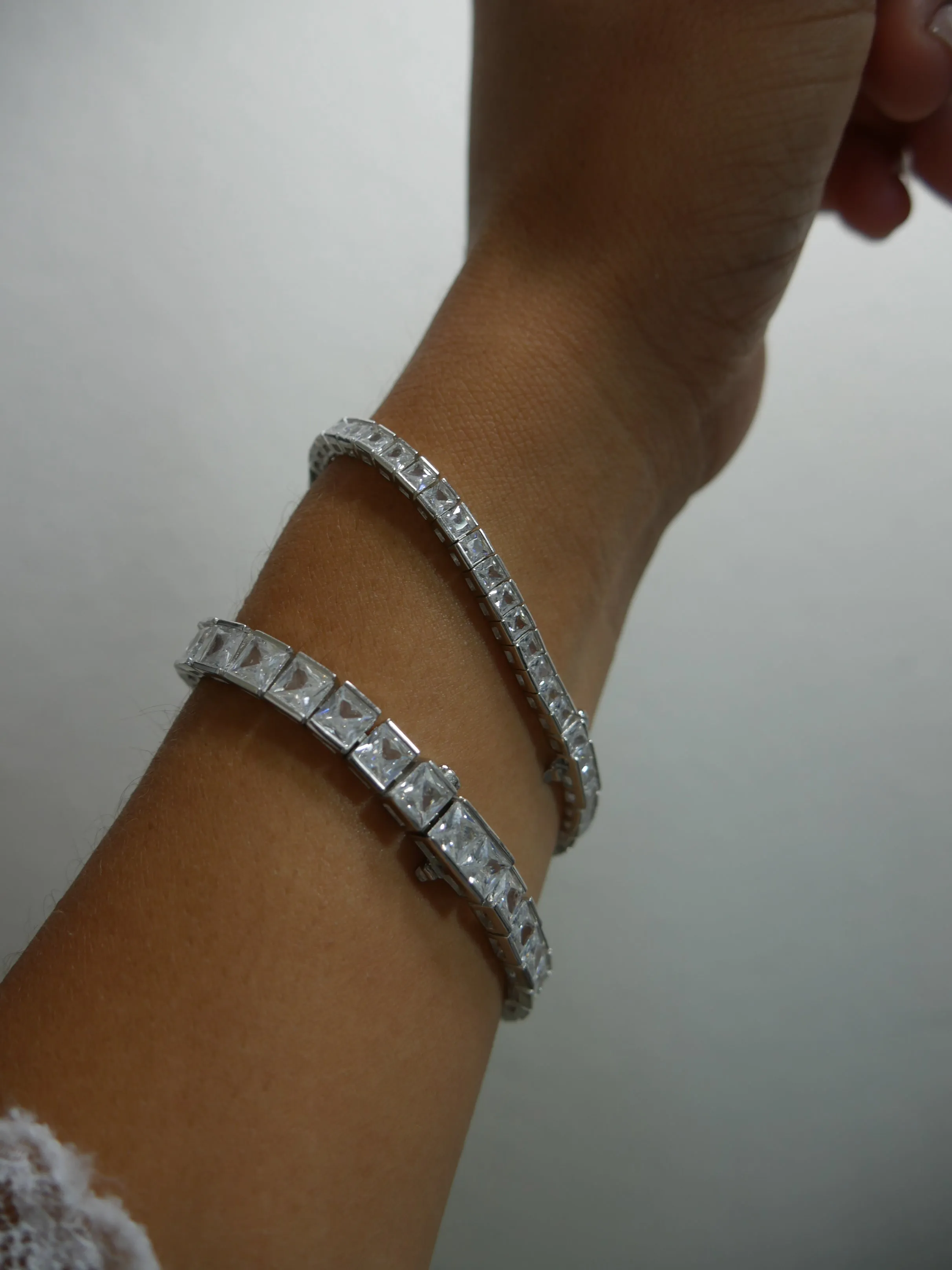 Tennis Bracelet, .925 Sterling Silver Bezel Baguette Diamond CZ Waterproof Unisex Bracelet