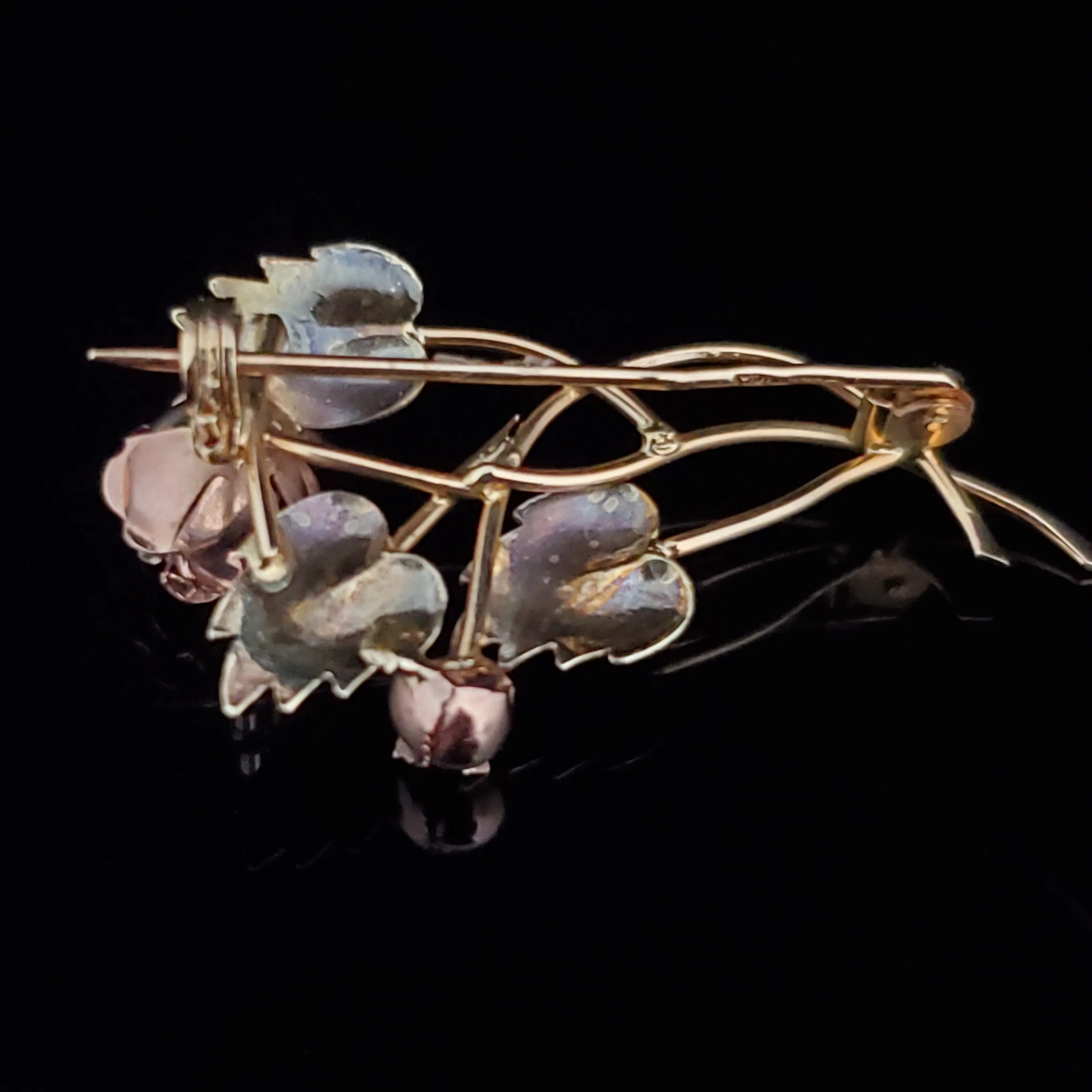 The Oxford - Mid Century 14k Multi Tone Gold Rose Bouquet Brooch