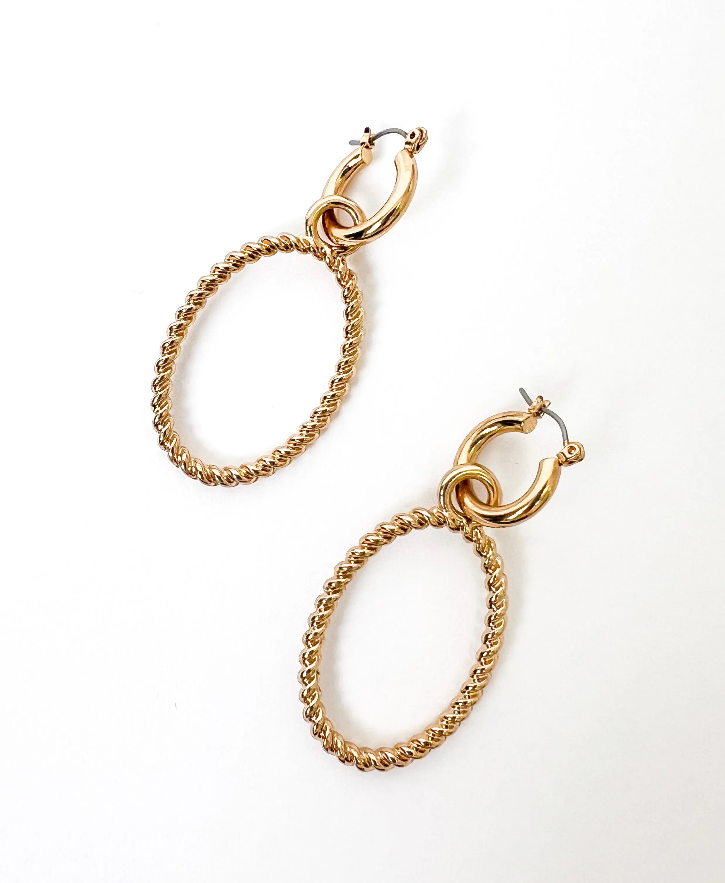 TWISTED OVAL DROP HOOP EARRING