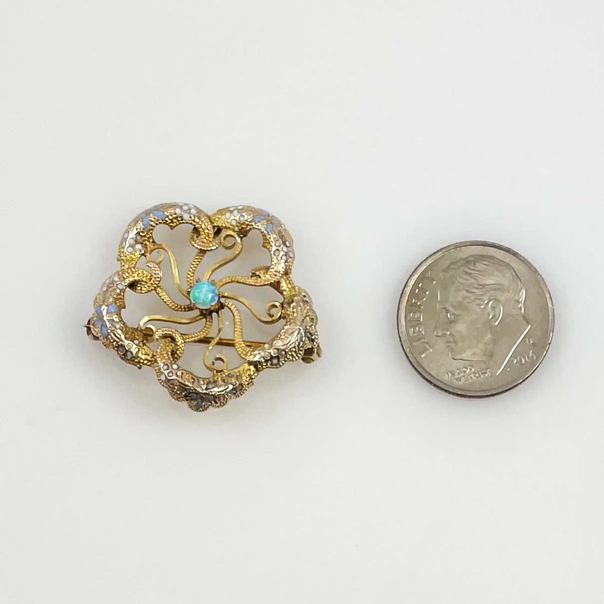 Victorian 10K Gold & Enamel Love Knot Pin