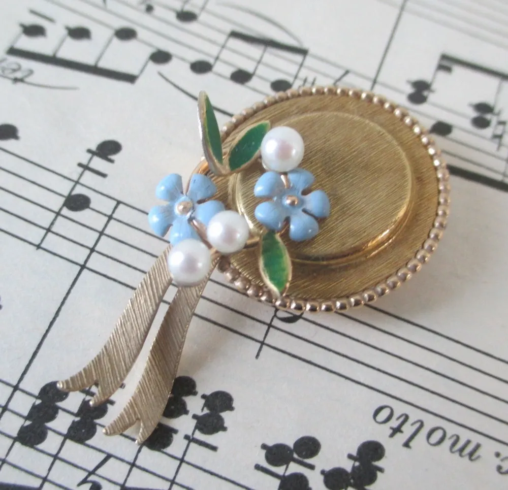 Vintage Krementz Hat Flower and Pearl Brooch Pin