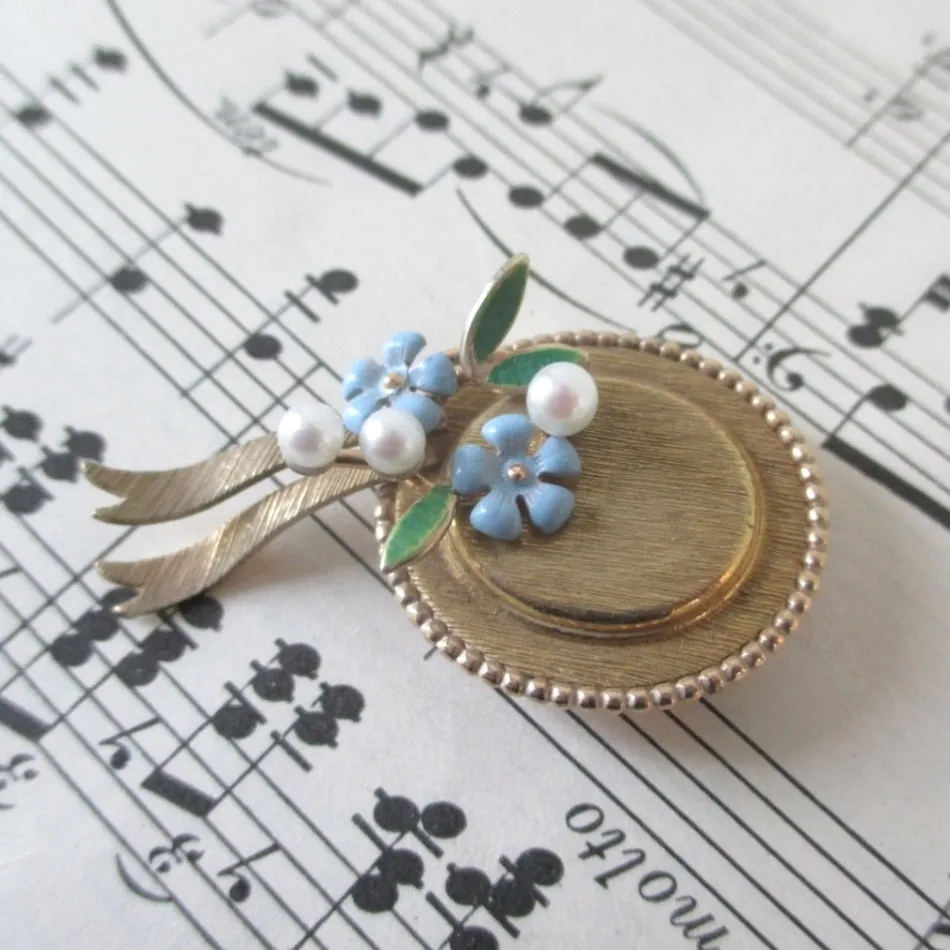 Vintage Krementz Hat Flower and Pearl Brooch Pin