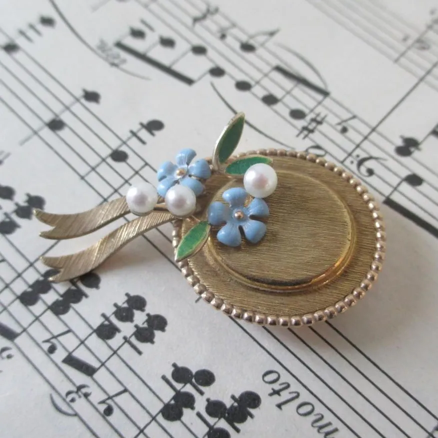Vintage Krementz Hat Flower and Pearl Brooch Pin