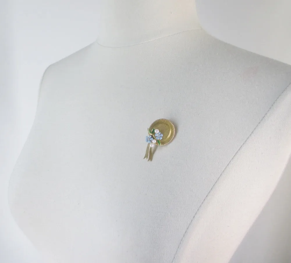 Vintage Krementz Hat Flower and Pearl Brooch Pin