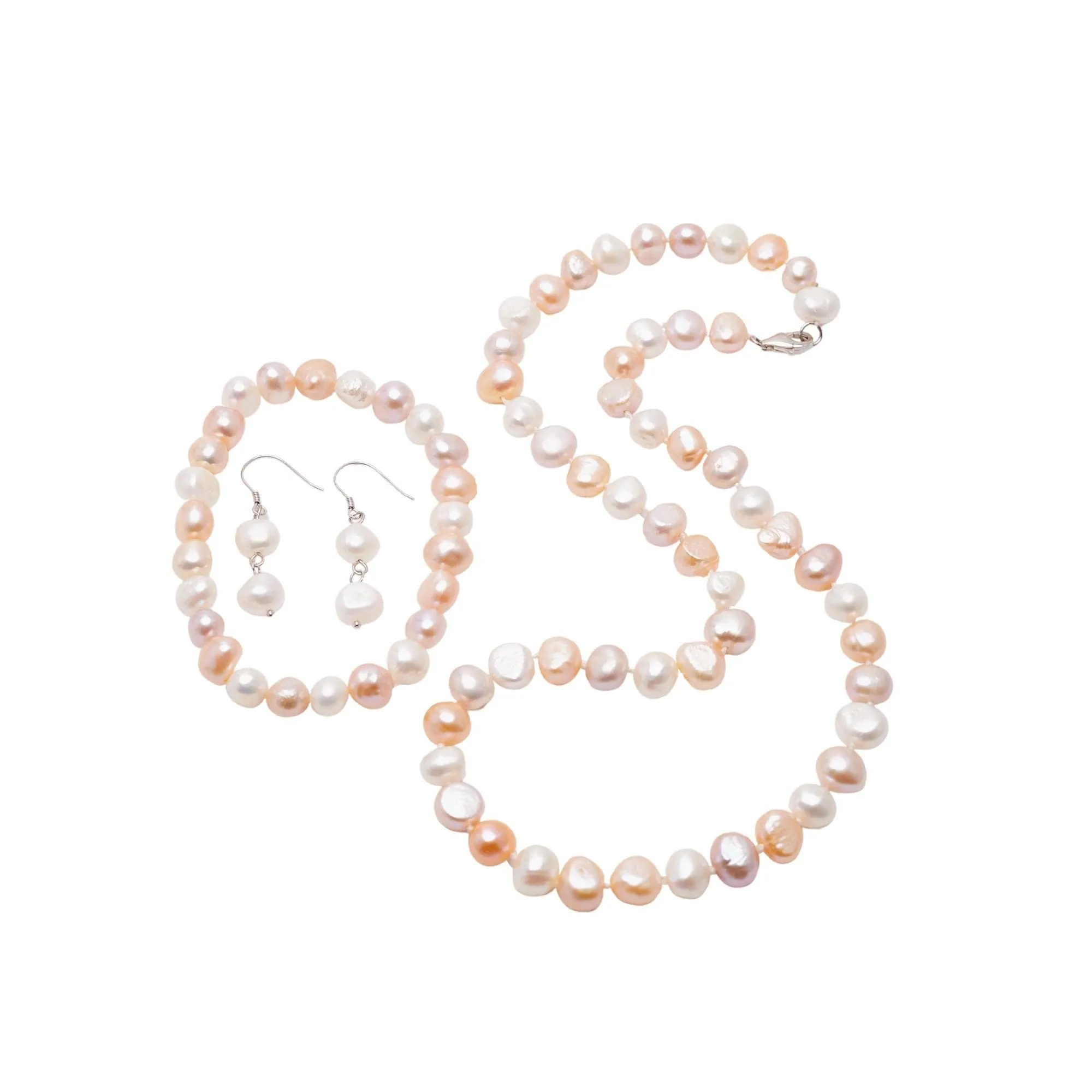 Women's 8mm Baroque Pearl Necklace Bracelet and Earrings Colour: White/Black/Pink/Grey/Multicolour