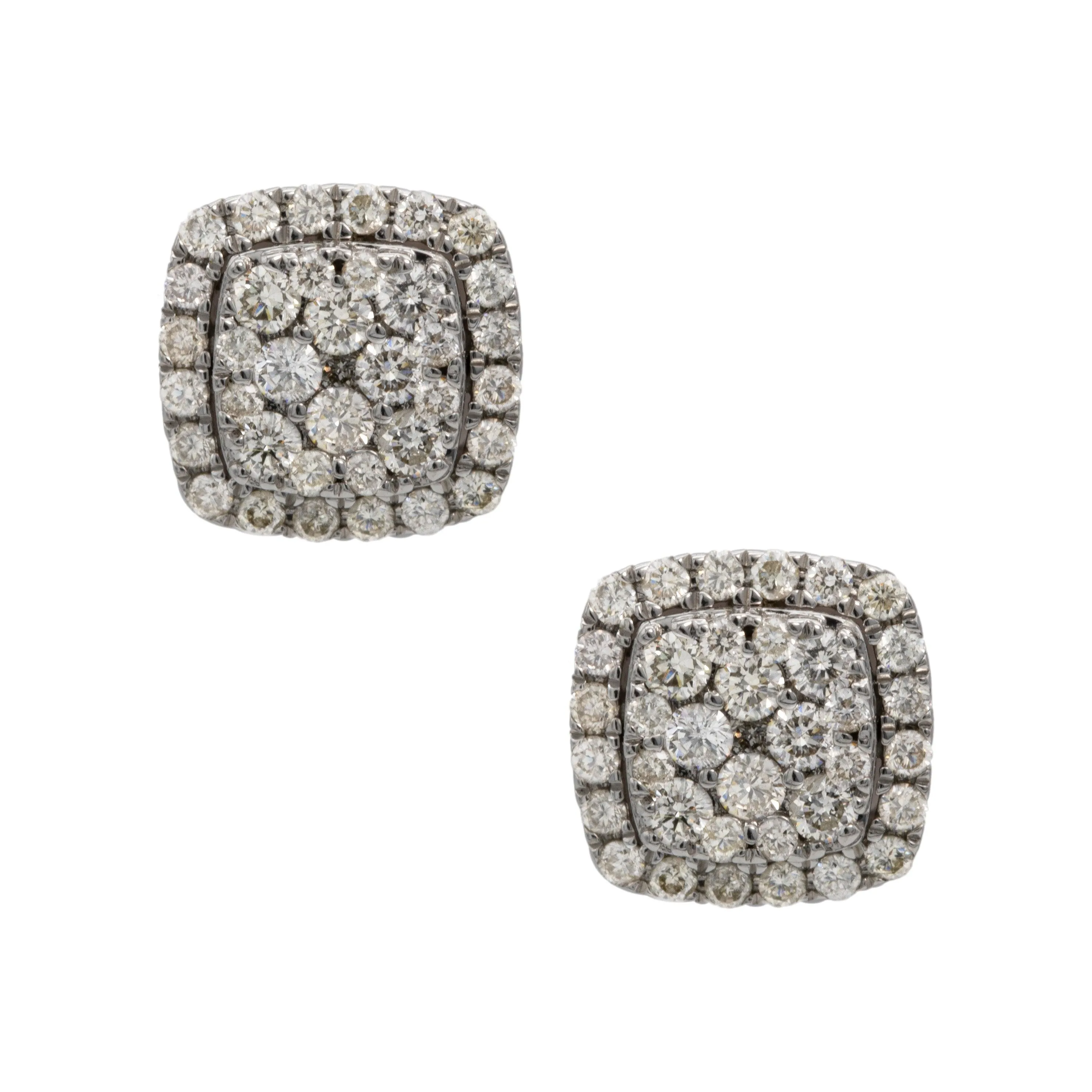 Women's Framed Cluster Diamond Stud Earrings 0.98ct 14K White Gold