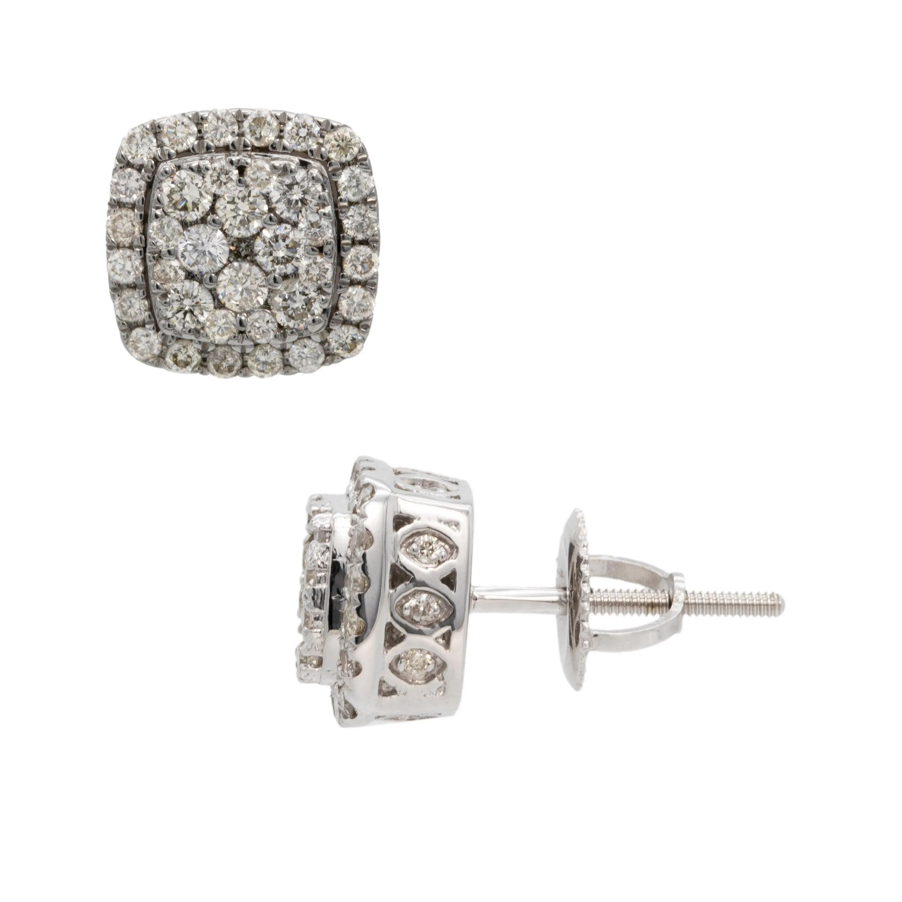 Women's Framed Cluster Diamond Stud Earrings 0.98ct 14K White Gold