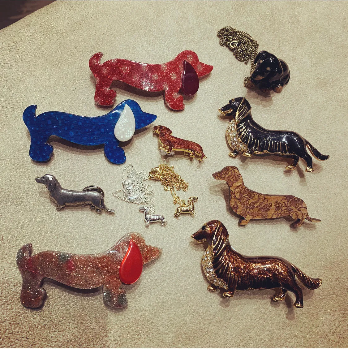 Wooden Dachschund brooch