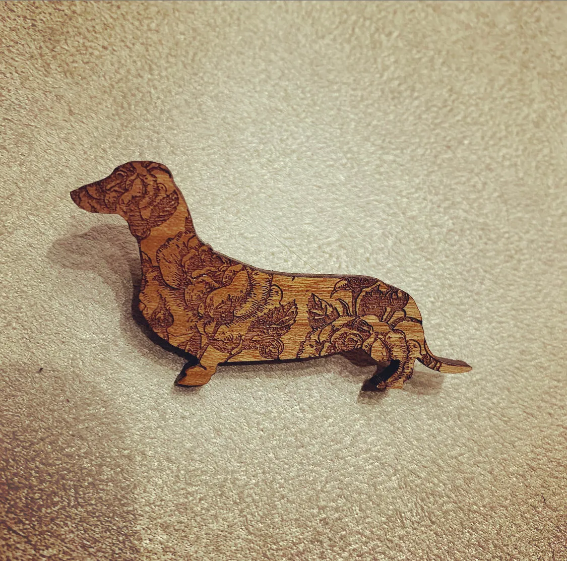 Wooden Dachschund brooch